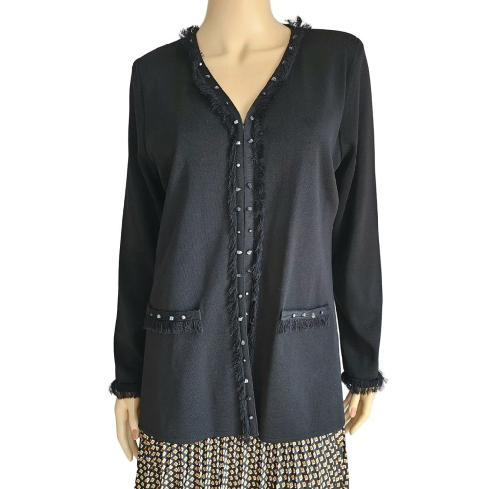 MISOOK Black‎ Studded Fringe Embellished Cardigan S